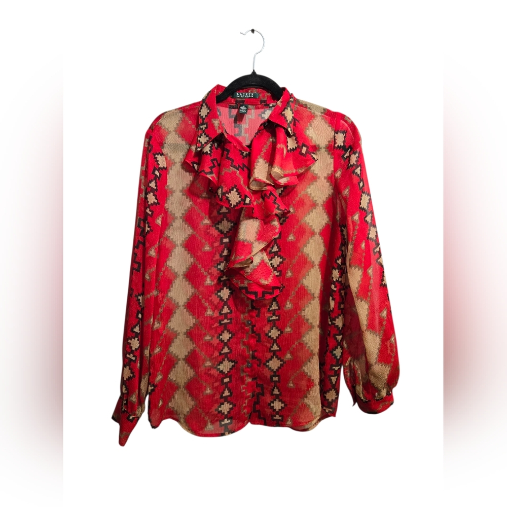 Lauren Ralph Lauren Aztec Southwestern Western Button Down Shirt Women's Size M